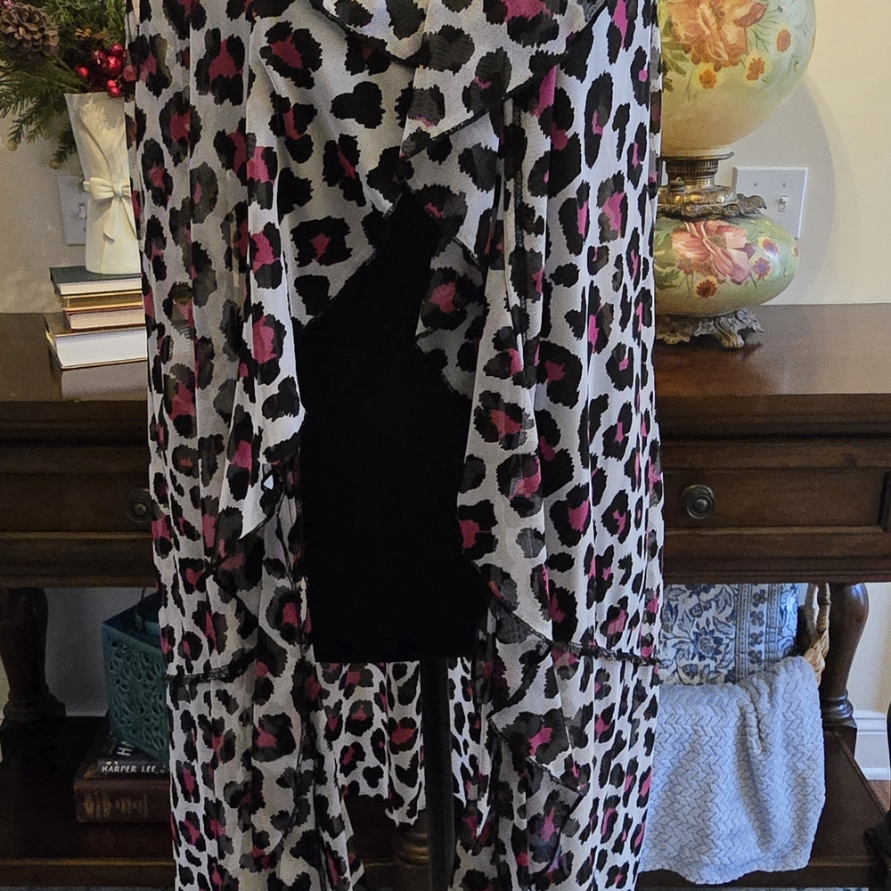 Leopard Print Open Front Sheer Vest